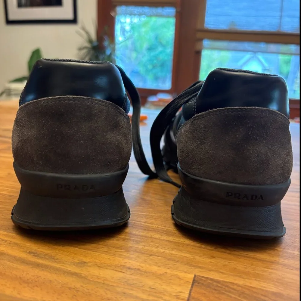 Prada Sport Green/Grey Nylon And Leather Low Top Sneakers - Picture 4 of 9